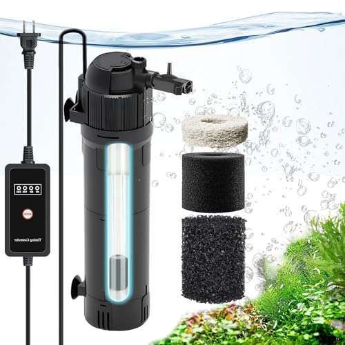 Joygain Aquarium-Tauchfilter: eingebauter 8 W U - V mit Timer, löst grünes Wasser, 6-in-1-Filter 200 GPH für 20-120 Gallonen Tank mit Ammoniakreduzierer von Joygain