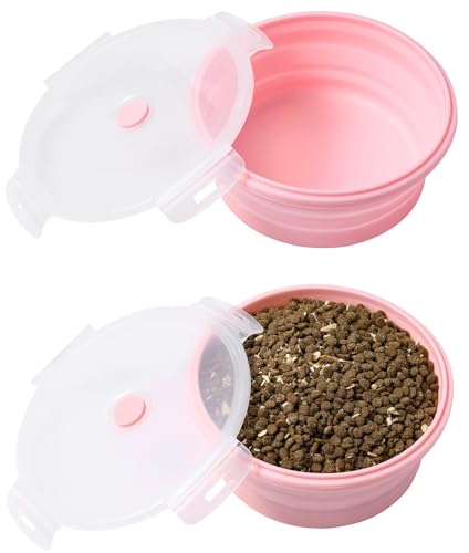 Joyinjojo Faltbare Hundenäpfe mit Deckel, 2 Stück, tragbare Reise-Hundenäpfe für kleine, mittelgroße und große Hunde, Silikon, faltbar, für Outdoor-Hunde/Katzen, Futter-/Wassernäpfe für Camping von Joyinjojo