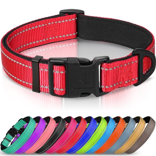 Joytale Halsband Hund, Gepolstertes Hundehalsband Breit aus Neopren Nylon Hundehalsband Verstellbar für Große Hunde, Weich und Reflektierend Hundehalsbänder, L, Rot Joytale Halsband Hund, Gepolstertes Hundehalsband Breit aus Neopren Nylon Hundehalsband Verstellbar für Große Hunde, Weich und Reflektierend Hundehalsbänder, L, Rot von Joytale
