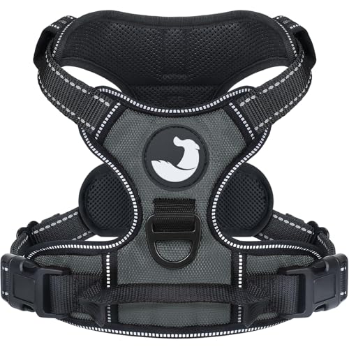 Joytale Hundegeschirr Grosse Hunde, reflektierendes Geschirr Hund, luftdurchlässige Anti Zug Hundegeschirre, verstellbares Brustgeschirr mit Griff beim Führen und Training, Grau, XL von Joytale