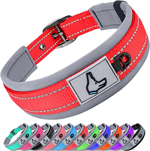 Joytale Hundehalsband, Weich Gepolstertes Neopren Breit Hunde Halsband für Extra Große Hunde, Verstellbares und Reflektierendes Nylon Hundehalsband, Rot von Joytale