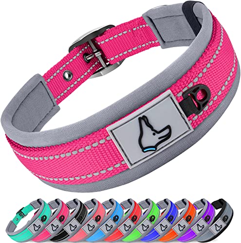 Joytale Hundehalsband, Weich Gepolstert Neopren Halsbänder für Große Hunde, Nylon Reflektierend Breit Halsband Hund, Leuchtend Rosa von Joytale
