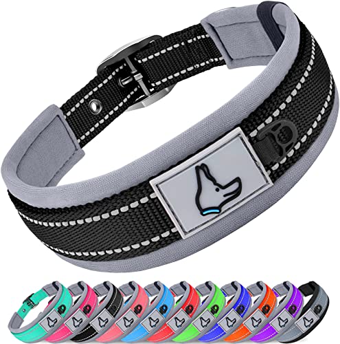 Joytale Hundehalsband, Weich Gepolstert Neopren Halsbänder für Große Hunde, Nylon Reflektierend Breit Halsband Hund, Schwarz von Joytale