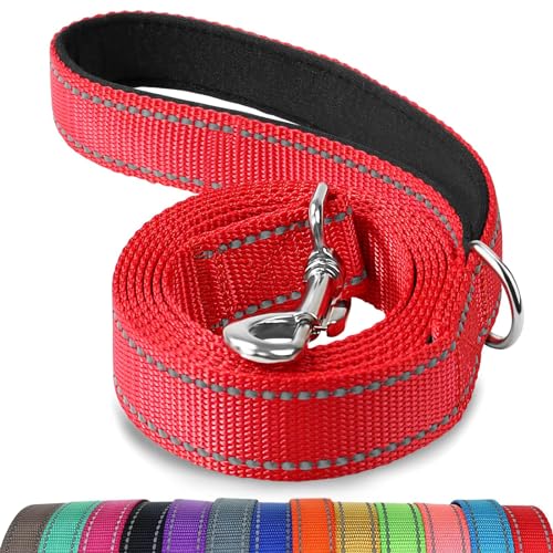 Joytale Hundeleine, 1.8/1.5/1.2m Reflektierende Leine aus Nylon mit Gepolstertem Griff für Große Mittel Hunde, 1.5m × 2.0cm, Rot von Joytale