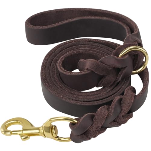 Joytale Hundeleine Leder, Strapazierfähige Lederleine Für Hunde Mit Stabilem Messinghaken, Weich Und Langlebig, Geeignet Für Kleine, Mittlere Und Große Hunde(Braun, 120cm×2cm) Joytale Hundeleine Leder, Strapazierfähige Lederleine Für Hunde Mit Stabilem Messinghaken, Weich Und Langlebig, Geeignet Für Kleine, Mittlere Und Große Hunde(Braun, 120cm×2cm) von Joytale