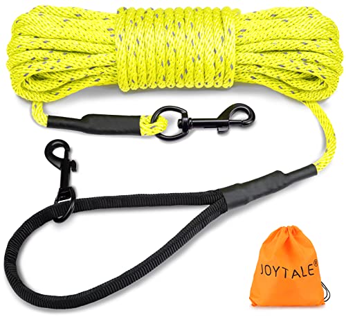 Joytale Reflektierend Schleppleine für Hunde, 10m Hundeleine mit Gepolsterten Griff und 2 Karabinerhaken, Nylon Lange Seil Trainingsleine für Welpen, Kleine Hunde, Neon Gelb von Joytale