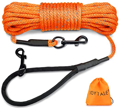 Joytale Reflektierend Schleppleine für Hunde, 10m Hundeleine mit Gepolsterten Griff und 2 Karabinerhaken, Nylon Lange Seil Trainingsleine für Welpen, Kleine Hunde, Orange von Joytale