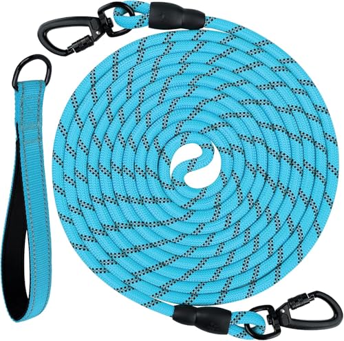 Joytale Schleppleine für Große Hunde, Starke Hundeleine für Große Mittlere Hunde, Reflektierende Schleppleine 5m 10m 15m 20m Lang Mit Gepolsterter Griff, Abschließbarer Karabine (Blau) von Joytale
