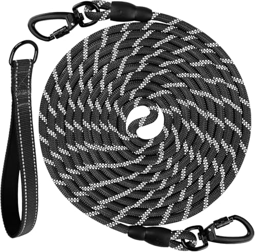 Joytale Schleppleine für Hunde, Starke Hundeleine Große Mittlere Hunde, Reflektierende Schleppleine 5m 10m 15m 20m Lang Mit Gepolsterter Griff, Abschließbarer Karabine (Schwarz, 15m) von Joytale