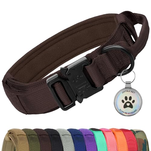 Joytale Taktisches Hundehalsband | Hunde Halsband mit Griff | Hundehalsband Große Hunde mit QR Code Hundemarke, Braun, XL von Joytale