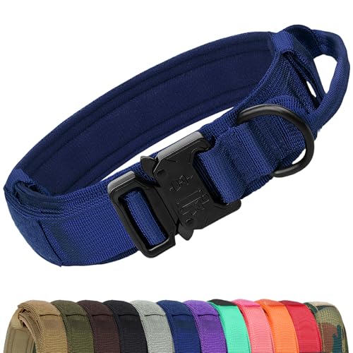 Joytale Taktisches Hundehalsband mit Griff Halsband Hund 3.8 cm Breit Hundehalsband für Große Hunde Verstellbar aus Nylon, Navy Blau, XL von Joytale