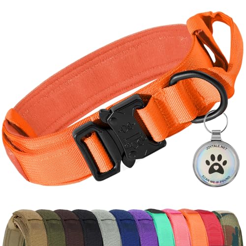 Joytale Taktisches Hundehalsband | Hunde Halsband mit Griff | Hundehalsband Große Hunde mit QR Code Hundemarke, Orange, L von Joytale