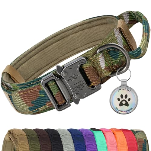 Joytale Taktisches Hundehalsband | Hunde Halsband mit Griff | Hundehalsband Große Hunde mit QR Code Hundemarke, Tarnung, L von Joytale