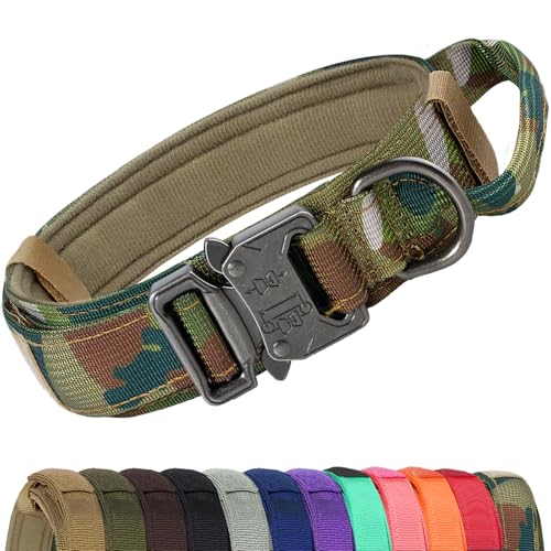 Joytale Taktisches Hundehalsband mit Griff Halsband Hund 3.8 cm Breit Hundehalsband für Mittelgroße Hunde Verstellbar aus Nylon, Tarnung, M von Joytale