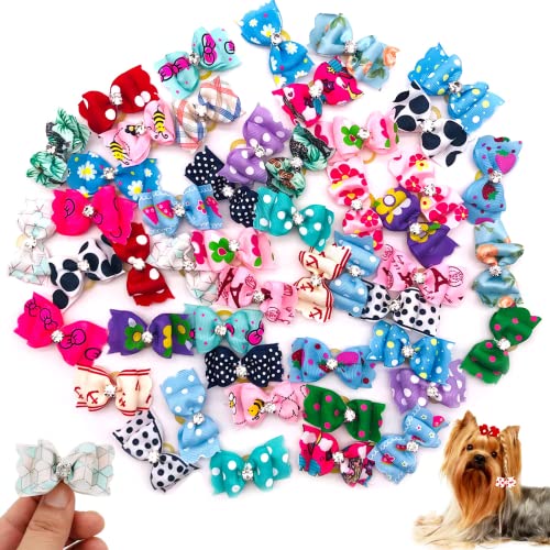 JpGdn 50 Paar/100 Stück Hunde-Haarschleifen mit Gummibändern Katzen Doggy Topknot Fliegen Haarpflege Zubehör für kleine, mittellange Haare Welpen Kätzchen von JpGdn