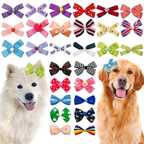 JpGdn 50 Stück/25 Paar 7,6 cm große Hunde-Haarschleifen mit elastischem Gummiband für mittelgroße und große Hunde, Strass, Blumen-Schleife, Topknot, Kaninchen, Mädchen, Jungen, Rosa, Blau von JpGdn