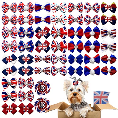 JpGdn 50 Stück/25 Paar Hundehaar-Fliegen für kleine, mittelgroße Hunde, Union Jack, britische Hundefliege mit Gummiband, Haustierpflegezubehör, UK-Flaggenmuster von JpGdn