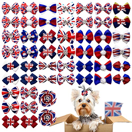 JpGdn 50 Stück/25 Paar Hundehaar-Fliegen für kleine, mittelgroße Hunde, Union Jack, britische Hundefliege mit Gummiband, Haustierpflegezubehör, UK-Flaggenmuster JpGdn 50 Stück/25 Paar Hundehaar-Fliegen für kleine, mittelgroße Hunde, Union Jack, britische Hundefliege mit Gummiband, Haustierpflegezubehör, UK-Flaggenmuster von JpGdn