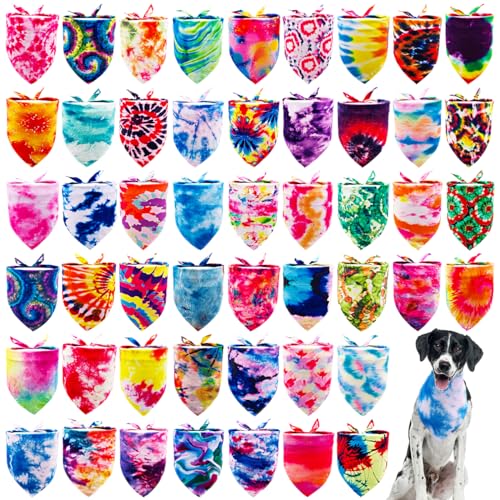 JpGdn 50 Stück Hundehalstücher mit Batikfärbung für große und große Hunderassen, große Hundehalstücher, waschbar, Dreieck-Lätzchen, Kopftücher, Schals für Jungen und Mädchen, Pflegezubehör, Kostüm von JpGdn