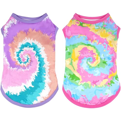JpGdn Batik-Hunde-Shirts für extra große Hunde, Mädchen, weiblich, rosa, lila, ärmellos, Tank-Top, Weste, Haustierbekleidung, Streetwear, Kleidung, leicht, dehnbar, Größe XL, 2 Stück von JpGdn