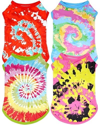 JpGdn Batik-Hunde-Shirts für mittelgroße Sommerhunde, Mädchen, Jungen, Herren, Rosa, Grün, Blau, ärmelloses Tank-Top, Weste, Haustierbekleidung, Streetwear, Kleidung, leicht, dehnbar, Größe M, 4 Stück von JpGdn