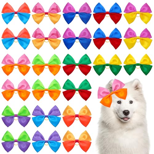 JpGdn Haarschleifen für große Hunde, mit Gummiband für große Hunde, langes Haar, Mädchen, Jungen, männlich, weiblich, Schleife, Fellpflege-Zubehör, 24 Stück von JpGdn