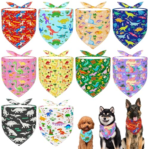 JpGdn Halstücher für Hunde mit Dinosaurier-Motiv, für kleine Hunde, Rosa, Lila, Gelb, Blau, Dreieck-Lätzchen, Schals für Jungen und Mädchen, 10 Stück von JpGdn