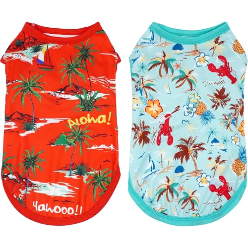 JpGdn Hawaii-Hunde-Shirts für mittelgroße Hunde, Welpen, Mädchen, Jungen, blau-rot, ärmelloses Tank-Top, T-Shirt, für Männer und Frauen, Sommer-Outfit, 2 Stück JpGdn Hawaii-Hunde-Shirts für mittelgroße Hunde, Welpen, Mädchen, Jungen, blau-rot, ärmelloses Tank-Top, T-Shirt, für Männer und Frauen, Sommer-Outfit, 2 Stück von JpGdn