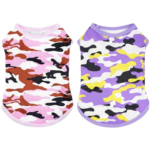 JpGdn Hunde-Shirts, Camouflage-Muster für extra große Hunde, Mädchen, weiblich, rosa, lila, ärmellos, Tank-Top, weich, leicht, dehnbar, 2 Stück, Größe XL von JpGdn