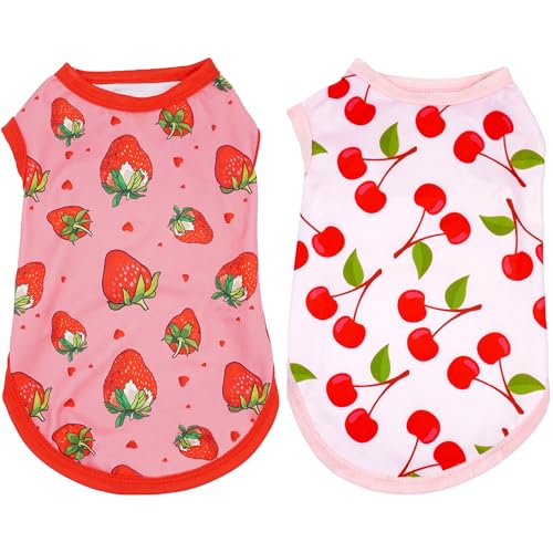 JpGdn Hunde-Shirts für Hunde, ärmellos, für XXXL, Rosa, Rot, Erdbeere, Kirsche, bedruckt, leicht, weich, atmungsaktiv, 2 Stück JpGdn Hunde-Shirts für Hunde, ärmellos, für XXXL, Rosa, Rot, Erdbeere, Kirsche, bedruckt, leicht, weich, atmungsaktiv, 2 Stück von JpGdn