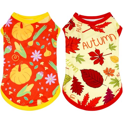 JpGdn Hunde-Shirts für XXXL-Hunde, ärmellos, rot, gelb, Tank-Top, Weste, Herbst, rot, gelb, Kürbis, Ahornblätter, leicht, dehnbar, weich, für Mädchen, Jungen, weiblich, männlich, Outfit, XXXL, 2 Stück von JpGdn