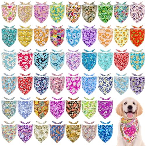 JpGdn Hundehalstücher, Paisleymuster, Großpackung für kleine und mittelgroße Rassen, Halstuch, Dreieck-Lätzchen, Schals, Rosa, Blau, Gelb, Rot, für Mädchen und Jungen, 100 Stück von JpGdn
