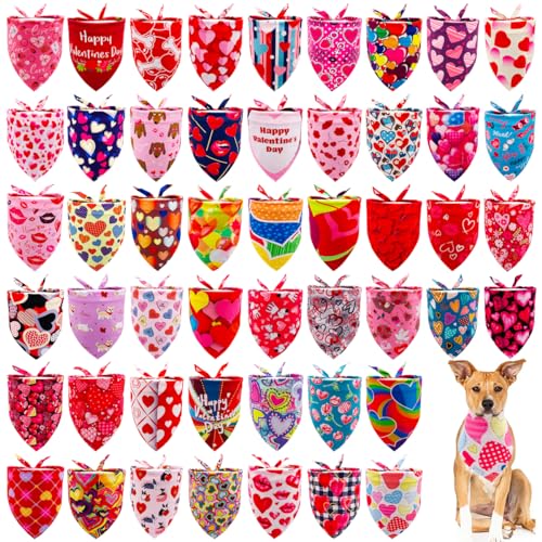 JpGdn Hundehalstücher für große Valentinstage, 84 cm, Herz-Lippe, Rose, für extra große XL-XXL-Rassen, Dreieck-Lätzchen, Schals für Jungen und Mädchen, Urlaubspflege-Zubehör, 50 Stück von JpGdn
