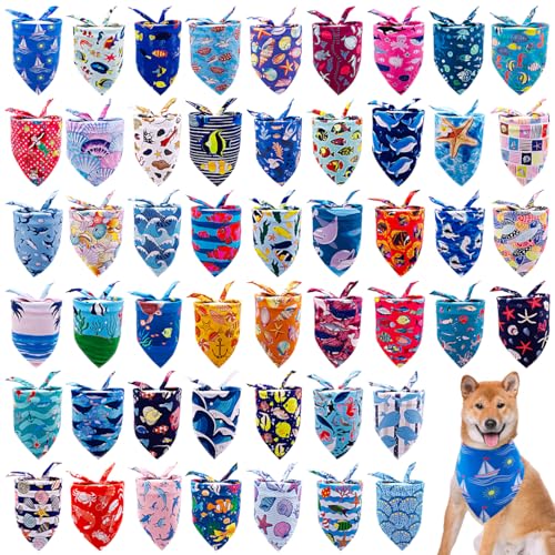 JpGdn Hundehalstücher für kleine und mittelgroße Hunde, Hai, Schildkröte, Seestern, Delfine, Dreieck-Lätzchen, Schals für Jungen und Mädchen, 100 Stück von JpGdn