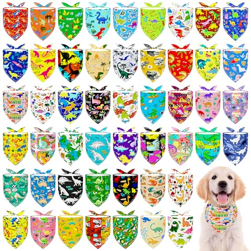 JpGdn Hundehalstücher mit Dinosaurier-Motiv, für kleine und mittelgroße Rassen, waschbar, Webkante, Dreiecks-Lätzchen, Schals für Jungen, männliche Welpen, Hunde, Fellpflege, Kostüm, 100 Stück von JpGdn