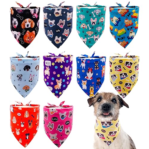 JpGdn Hundehalstücher mit Pfotenabdruck für kleine und mittelgroße Hunde, Dreieck-Lätzchen, Kopftücher für Jungen und Mädchen, Pflegezubehör, Kostüm, 10 Stück von JpGdn