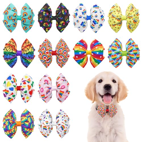 JpGdn Pride Hundehalsband, Fliegen, Anhänger, Zubehör, Regenbogenfarben, LGBT für kleine, mittelgroße und große Diggie, Welpen, Katzen, Pride-Partys, Paraden, Fellpflege, Kostüm, 12 Stück von JpGdn