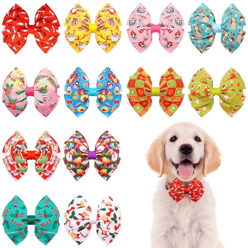 JpGdn Weihnachts-Fliegen, Halsband-Befestigung für kleine, mittelgroße Hunde, Welpen, Katzen, Halsbandschleifen, verstellbare Schleife, elastische Bänder, Urlaub, Party, Haustierpflege-Zubehör, 12 von JpGdn