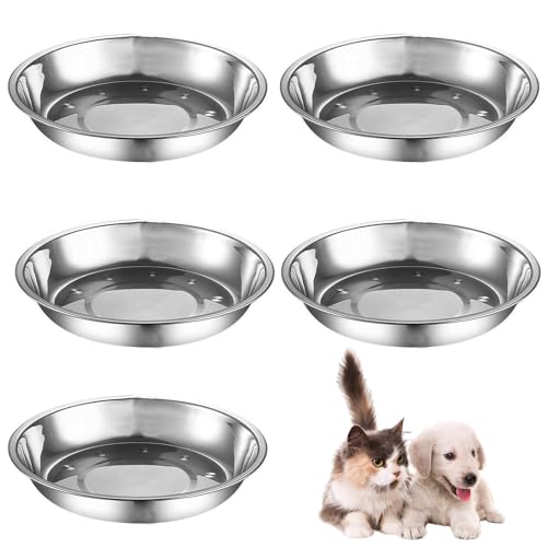 Jsleid Futternapf Katze, 5 Stück Katzennäpfe Edelstahl, Napf Fressnapf Futterschüssel, Wasser Fütterung Schüssel, Flach Hund Futternapf, für Katzen Oder Hunde für kleine Hunde von Jsleid
