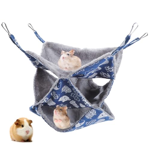 Jspupifip Hängematte für Frettchen, Ratten, Meerschweinchen, Käfigzubehör, 34 x 34 cm, Haustierkäfig-Hängematte für Kleintiere, Kätzchen, Eichhörnchen, Chinchilla, Ratten, Papagei (blaue Katze), 2 von Jspupifip