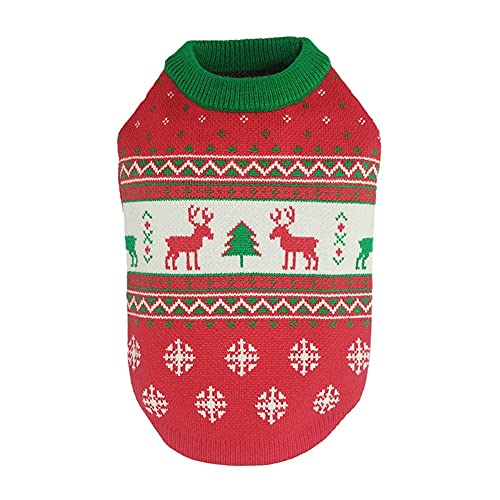 Hundepullover für Weihnachten, gestrickter Hundepullover Pullover Kleidung mit Weihnachtsmann, Schneeflocke und Rentiermuster für kleine mittelgroße Hundekatze(Schneeflocken-Rentier, M) von JstDoit