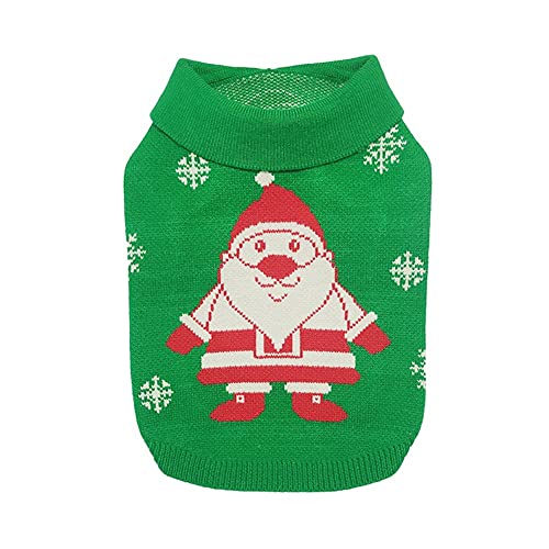 Hundepullover für Weihnachten, gestrickter Hundepullover Pullover Kleidung mit Weihnachtsmann, Schneeflocke und Rentiermuster für kleine mittelgroße Hundekatze(Weihnachtsmann, L) von JstDoit