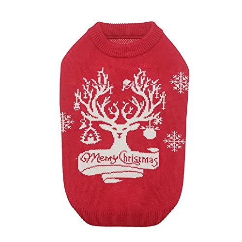 Hundepullover für Weihnachten, gestrickter Hundepullover Pullover Kleidung mit Weihnachtsmann, Schneeflocke und Rentiermuster für kleine mittelgroße Hundekatze (Rentier, XL) von JstDoit