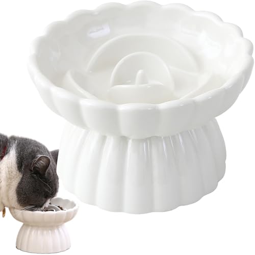 JuWow Futternapf für Katzen, rutschfestes Wal-Design und erhöhter Rand, auslaufsicher, langsamer Futternapf Futterspender für Kätzchen, Keramik, erhöht und weiß von JuWow