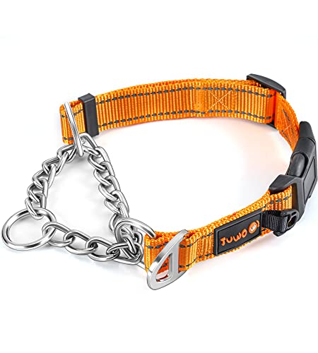 JuWow Martingale Halsband, reflektierendes Trainings-Hundehalsband, Edelstahlkette, kein Ziehen, Trainingshalsband für kein Ziehen, Leine zum Gehen (27,9 cm - 36,2 x 1,9 cm, Orange) von JuWow