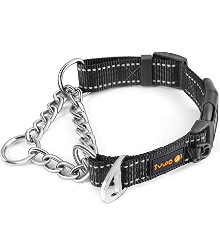 JuWow Martingale Halsband, reflektierendes Trainings-Hundehalsband, Edelstahlkette, kein Ziehen, Trainingshalsband für kein Ziehen, Leine zum Gehen (27,9 cm - 36,2 x 1,9 cm, schwarz) von JuWow
