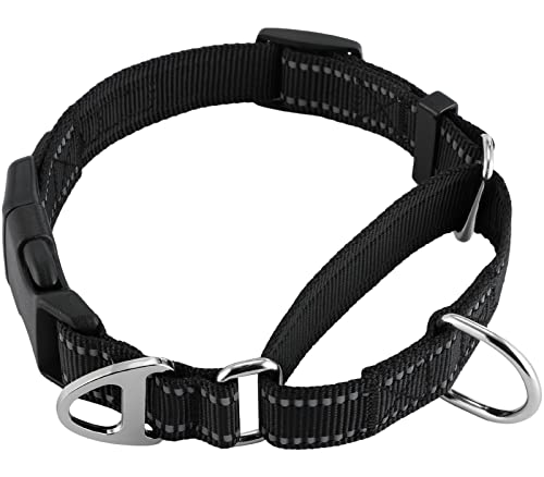 JuWow Martingale Nylon-Trainingshalsband, reflektierend, verstellbar, strapazierfähig, Trainingshalsband für optimales Training (schwarz, 35.6–43.2 cm Halsumfangx2.5 cm Breite) von JuWow