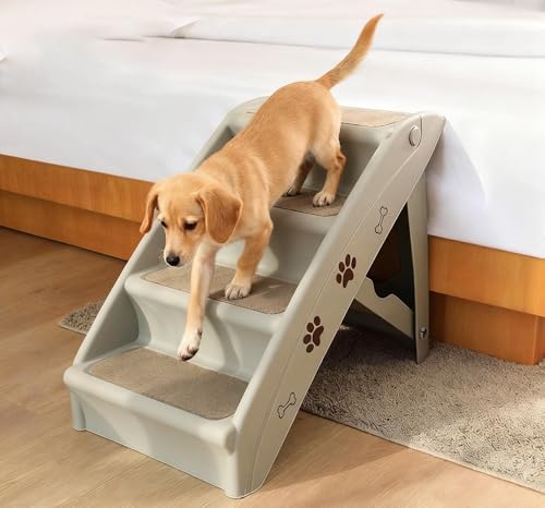 Haustiertreppe Mit 4 Stufen, Klappbare Hundetreppe Aus Kunststoff Mit Rutschfesten Fußpolstern, 4 Teppichen & Dreieckiger Struktur, Kletterhilfe Für Katzen & Hunde Für Sofa, Bett B Haustiertreppe Mit 4 Stufen, Klappbare Hundetreppe Aus Kunststoff Mit Rutschfesten Fußpolstern, 4 Teppichen & Dreieckiger Struktur, Kletterhilfe Für Katzen & Hunde Für Sofa, Bett B von JuanNest
