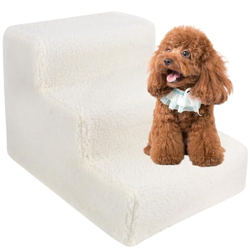 Hundetreppe 3 Stufen, Leichte Haustiertreppe Für Hunde Und Katzen, Kleine & Große Hunde, Bett & Couch, Stoffbezug Waschbar, Tierbedarf,Tiertreppe Innen,30X35x45 cm,Einfach Zu Montieren B von JuanNest