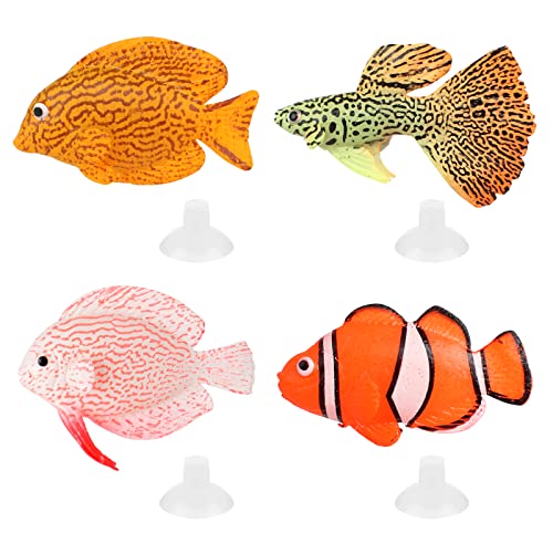 Jubapen 4 Stück Künstliche Fisch Aquarium Gefälschter Fisch Schwimmende Aquarium Ornamente Silikon Gefälschter Tropischer Fisch für Aquarium Dekoration Künstliches Fischaquarium (4 Größen, 4 Farben) von Jubaopen